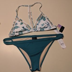 Tropical green and white bikini